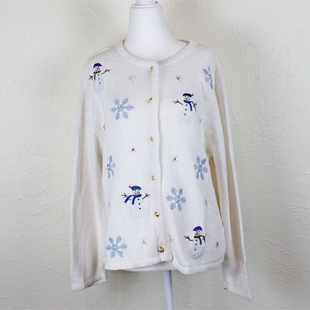 Crystal Kobe vintage 90s white Christmas snowflake sweater cardigan